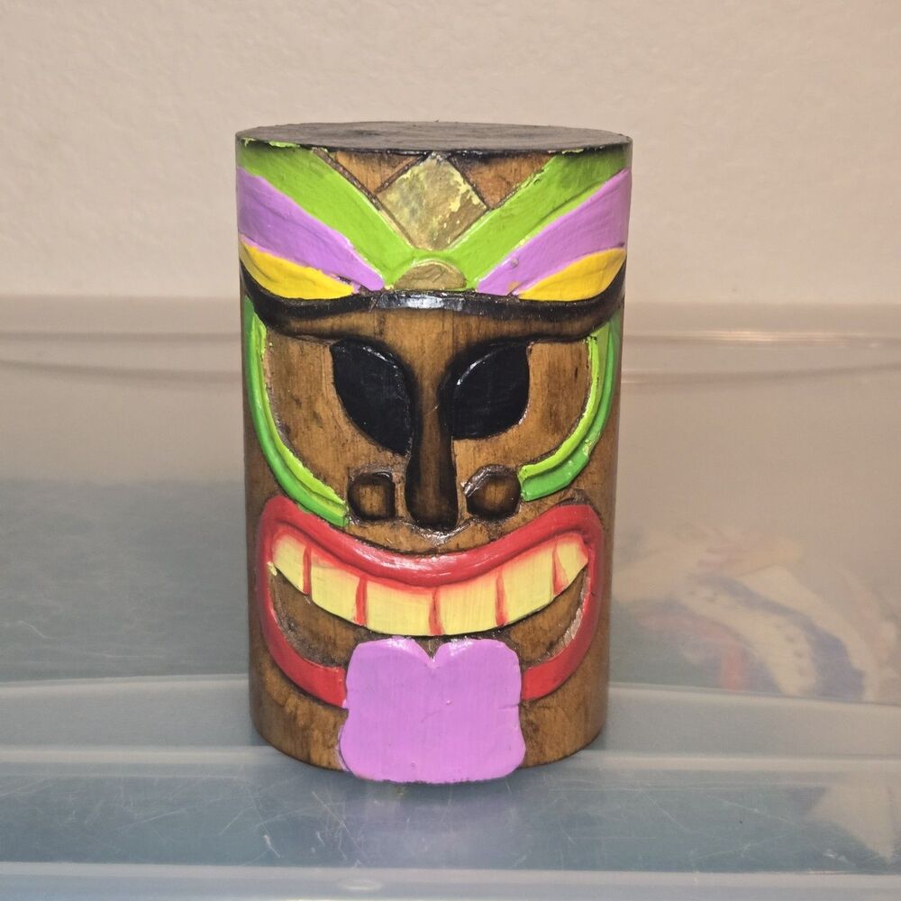 Vintage Wooden Tiki Mug Hand Carved Polynesian Bar Decor Statue